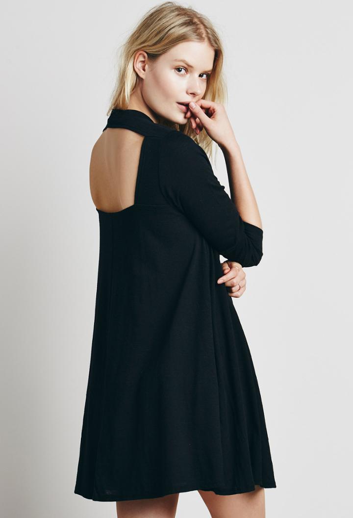 Shein Black Long Sleeve Cut Out Back Dress