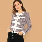 Shein Bow & Pocket Up Plaid Coat