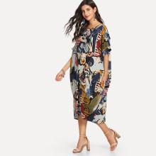 Shein Batwing Sleeve Graphic Print Dress