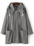 Shein Grey Drop Shoulder Drawstring Hooded Coat With Pockets