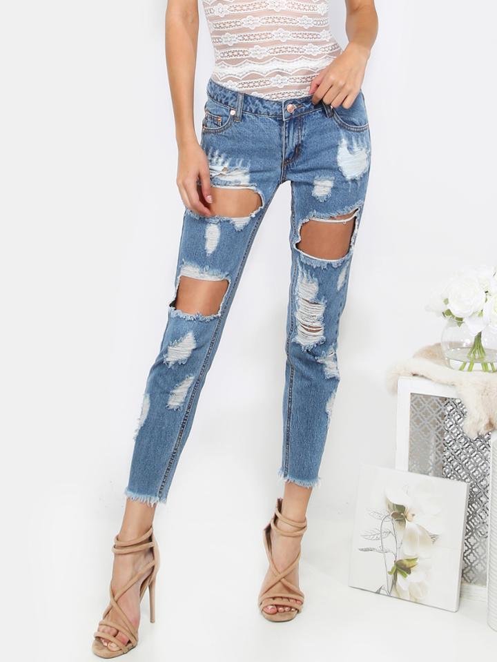 Shein Blue Cut Out Cropped Denim Pants