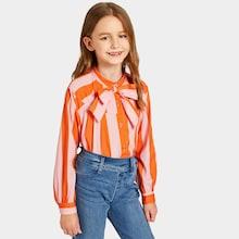 Shein Girls Two-tone Tied Neck Blouse