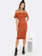 Shein Open Shoulder Suede Midi Dress Rust