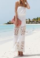 Shein White Strapless Floral Crochet Maxi Dress