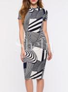 Shein White Black Magaschoni Argyle Triangle Short Sleeve Zebra Abstract Print Dress