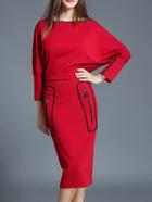 Shein Red Batwing Sleeve Zipper Sheath Dress