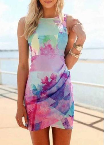 Rosewe Sleeveless Round Neck Printed Sheath Dress