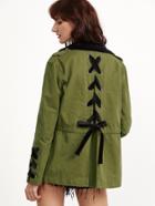 Shein Olive Green Contrast Collar Lace Up Back And Cuff Utility Jacket