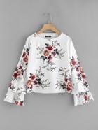 Shein Flower Print Layered Fluted Sleeve Top