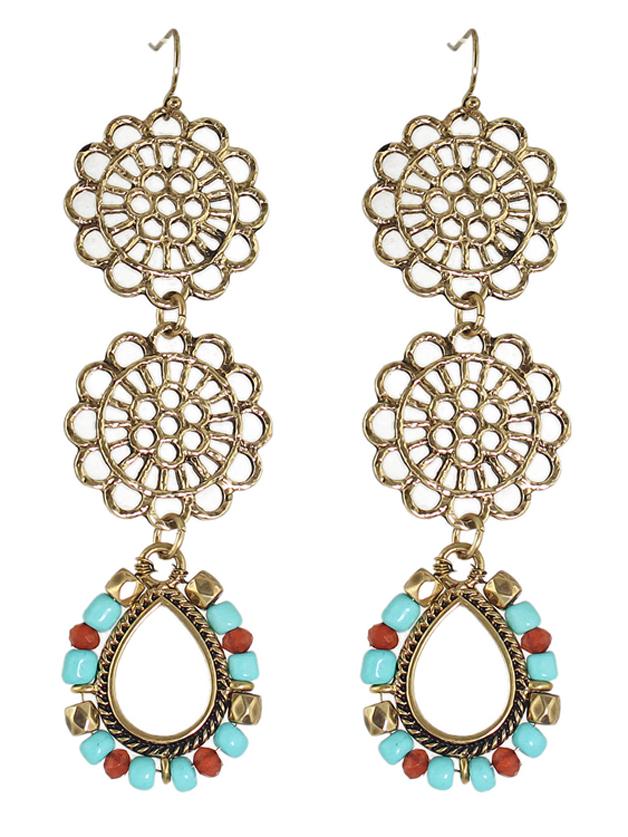 Shein Vintage Style Colored Beads Flower Shape Long Earrings
