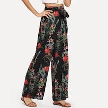 Shein Self Tie Botanical Wide Leg Pants