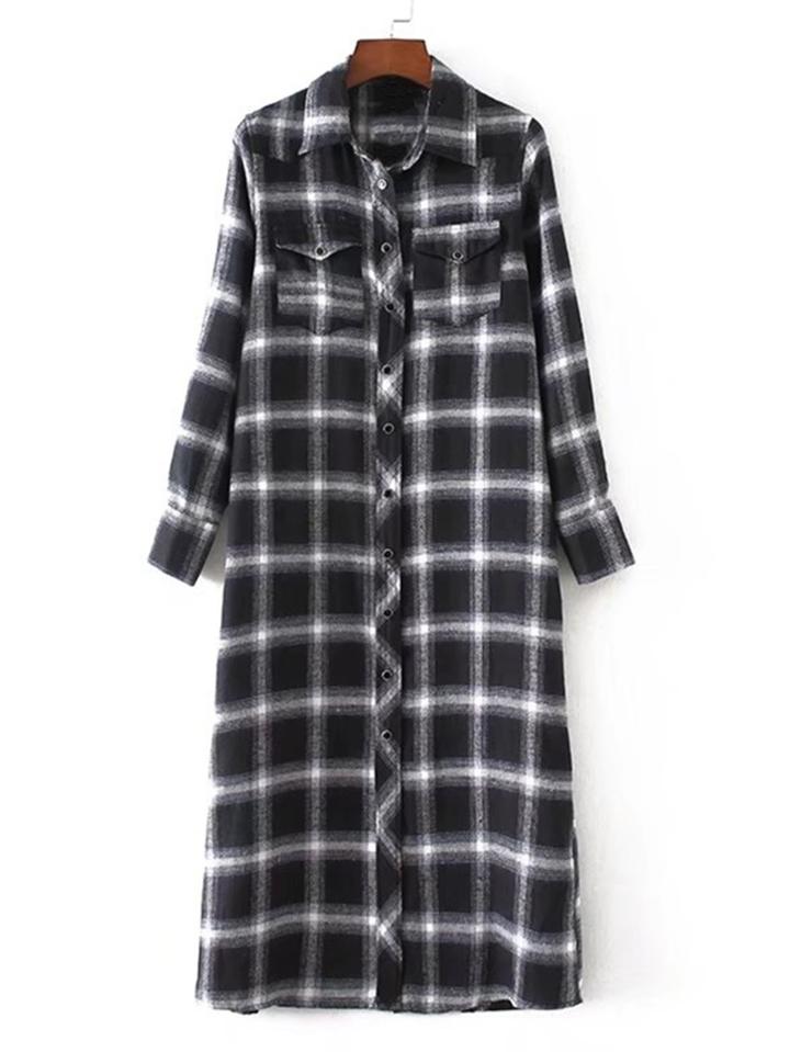 Shein Button Up Checked Shirt Dress