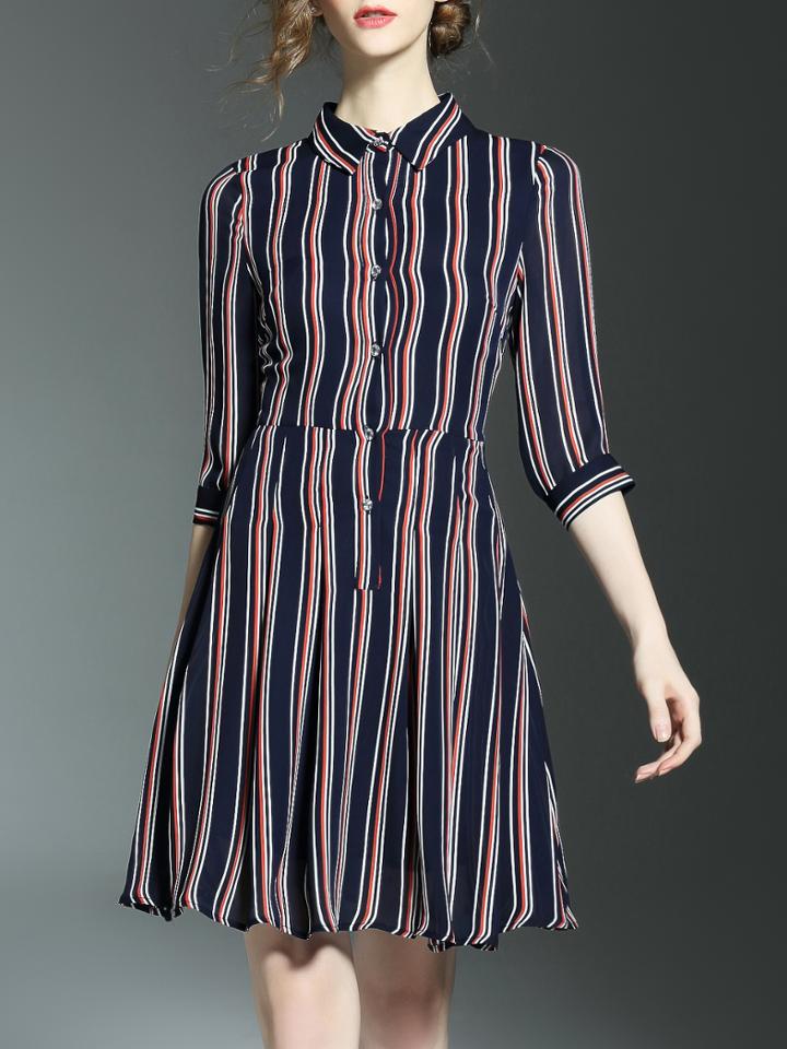 Shein Navy Pink Striped A-line Dress