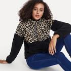 Shein Quarter Zip Leopard Print Teddy Jacket