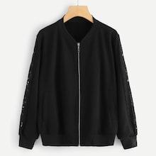 Shein Plus Floral Lace Insert Bomber Jacket