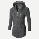 Shein Men Zipper Detail Solid Longline Hoodie