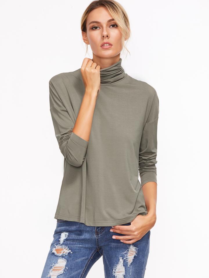Shein Grey Cowl Neck Drop Shoulder T-shirt