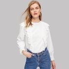 Shein Embroidered Eyelet Ruffle Trim Top