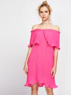 Shein Layered Pleated Lettuce Hem Bardot Dress