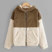Shein Zip Up Color-block Hooded Teddy Jacket