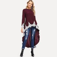 Shein Contrast Lace High Low Blouse