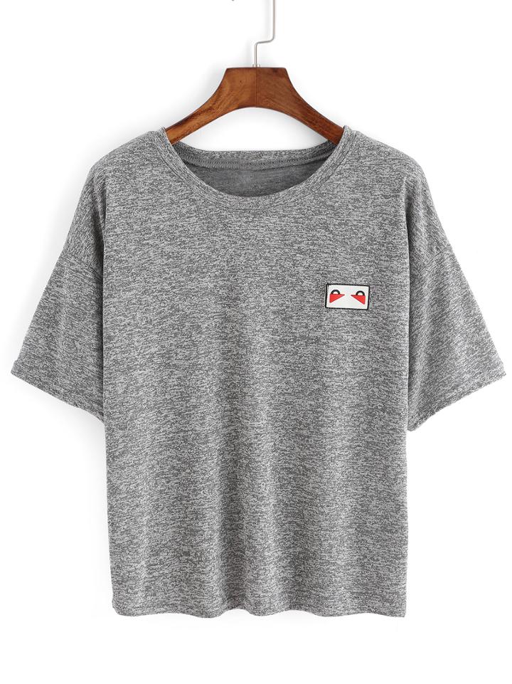 Shein Grey Crew Neck Short Sleeve Crop T-shirt