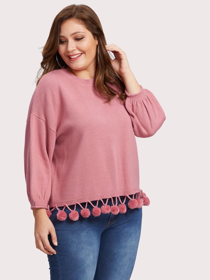 Shein Drop Shoulder Pompom Hem Sweater