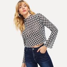 Shein Mock-neck Plaid Top