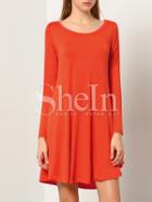 Shein Red V Neck Long Sleeve Casual Tshirt Dress
