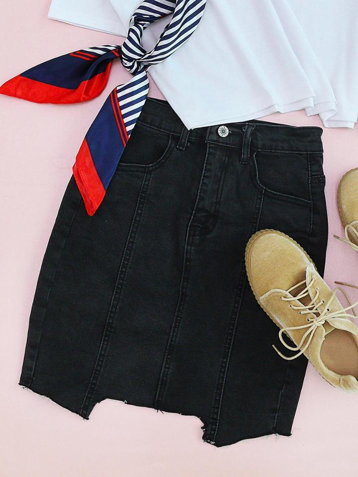 Shein Asymmetrical Raw Hem Denim Skirt