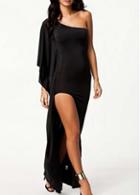 Rosewe Charming Black One Sleeve Maxi Dress With Slit