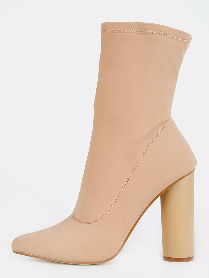 Shein Pointy Toe Cylinder Heel Boots Nude