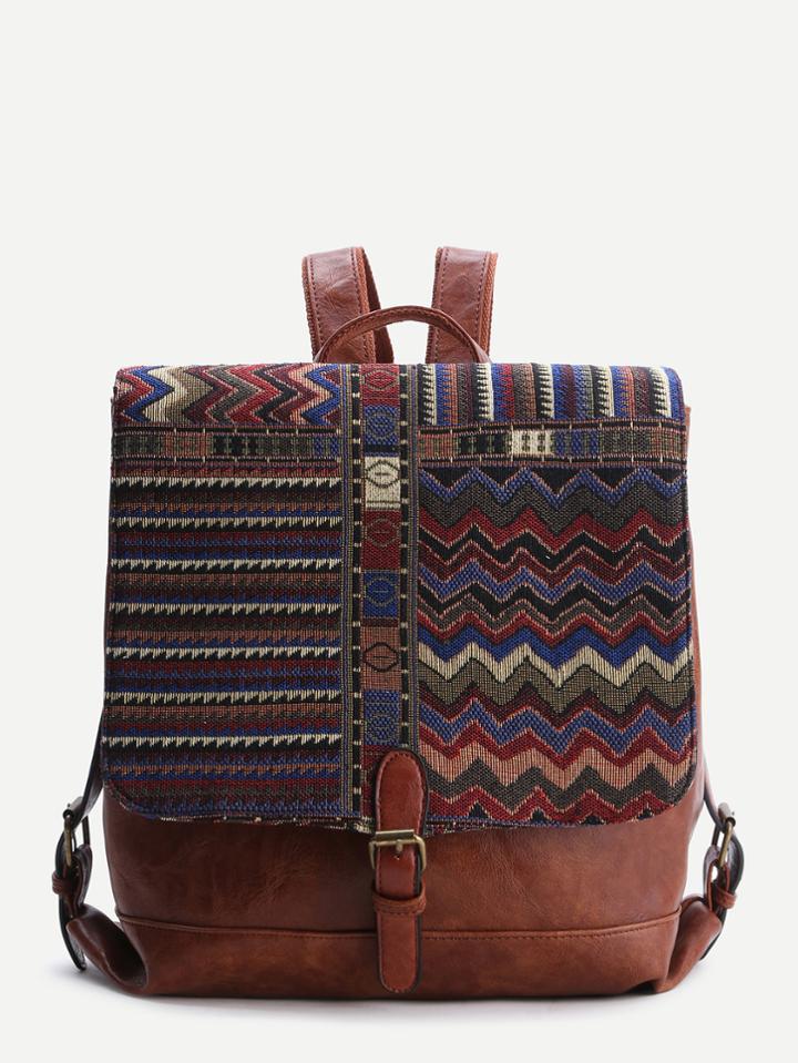 Shein Brown Geometric Pattern Pu Backpack