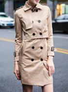 Shein Khaki Lapel Belted Two-pieces Pockets Coat
