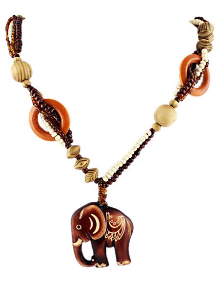 Shein Brown Beading Chain Elephant Necklace