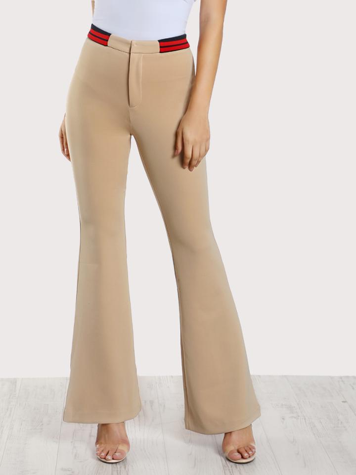 Shein Striped Waistband Flare Leg Pants Ecru