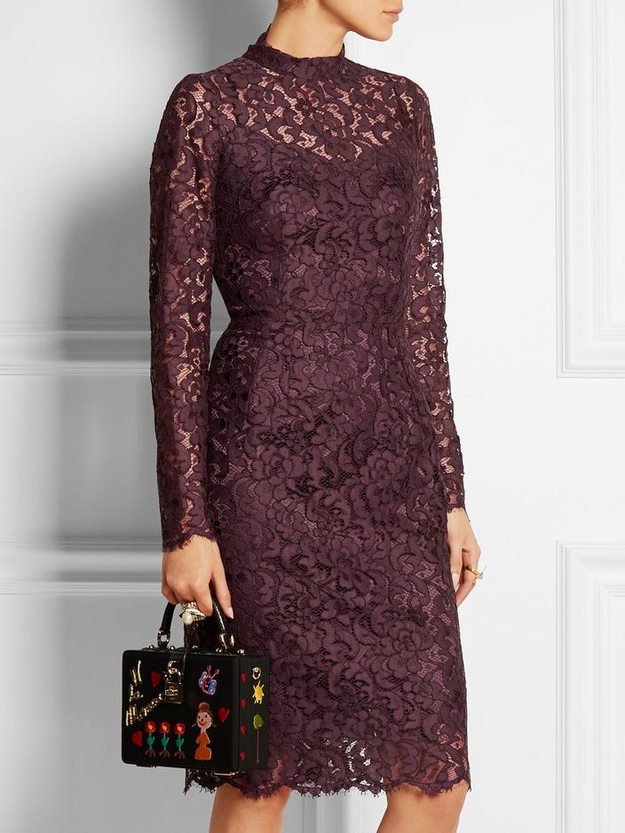 Shein Purple Round Neck Long Sleeve Lace Dress