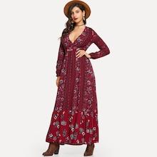 Shein Deep V-neck Flower Print Dress