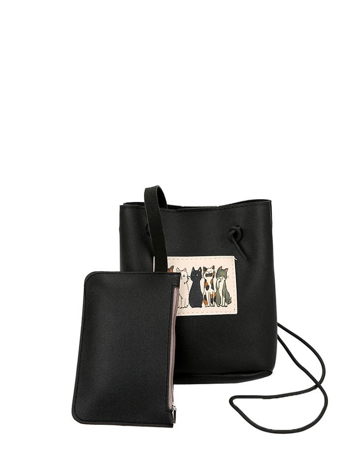 Shein Cat Pattern Pu Shoulder Bag With Purse