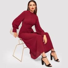 Shein Mock-neck Tie Waist Solid Dress