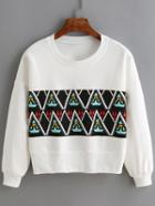 Shein White Dropped Shoulder Seam Geometric Print Sweatshirt