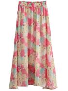 Shein Hot Pink Chrysanthemum Print Chiffon Skirt With Elastic Waist