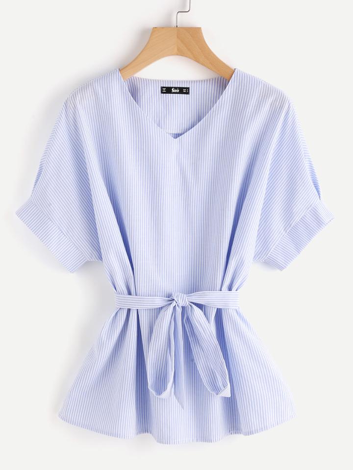 Shein Self Tie Pinstripe Dolman Sleeve Top