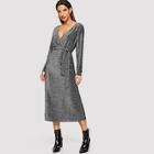Shein V-neck Tie Waist Glitter Dress