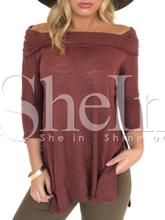 Shein Burgundy Off The Shoulder Side Slit T-shirt
