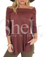 Shein Burgundy Off The Shoulder Side Slit T-shirt