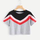 Shein Chevron Cut & Sew Panel Crop Tee