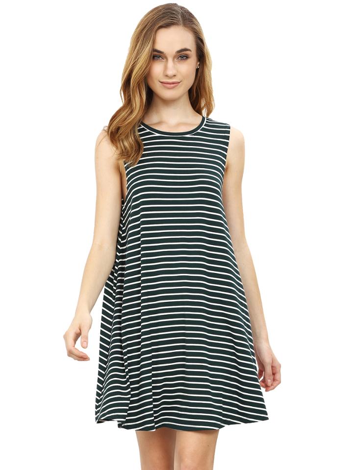 Shein Green Striped Sleeveless Dress