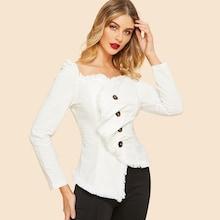 Shein 70s Raw Trim Button Front Asymmetric Fitted Top