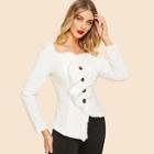 Shein 70s Raw Trim Button Front Asymmetric Fitted Top